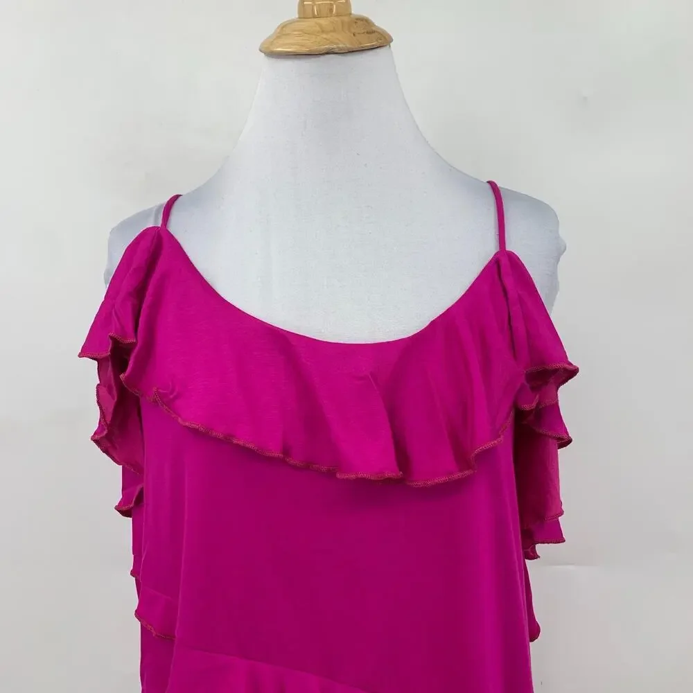 Anthropologie Cami Women S Small Raspberry Ruffle Tiered Asymmetrical Tank Top
